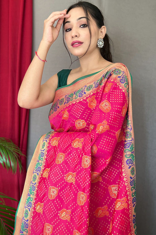 Load image into Gallery viewer, Lassitude Dark Pink Patola Silk Saree with Staggering Blouse Piece
