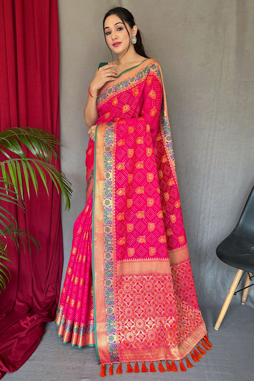 Load image into Gallery viewer, Lassitude Dark Pink Patola Silk Saree with Staggering Blouse Piece
