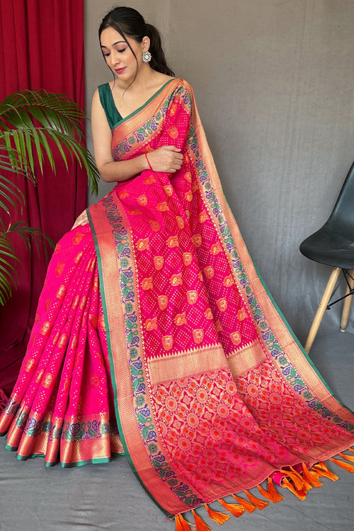 Load image into Gallery viewer, Lassitude Dark Pink Patola Silk Saree with Staggering Blouse Piece
