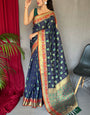 Gossamer Navy Blue Patola Silk Saree with Demure Blouse Piece