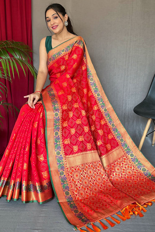 Load image into Gallery viewer, Angelic Red Patola Silk Saree with Entrancing Blouse Piece
