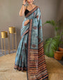 Adoring Firozi Digital Printed Tussar Silk Saree With Radiant Blouse Piece