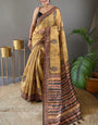 Glowing Mustard Digital Printed Tussar Silk Saree With Energetic Blouse Piece