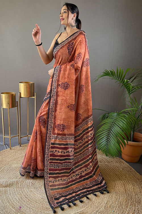 Load image into Gallery viewer, Elegant Peach Digital Printed Tussar Silk Saree With Staring Blouse Piece
