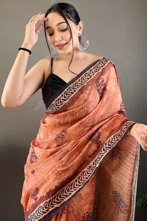 Load image into Gallery viewer, Elegant Peach Digital Printed Tussar Silk Saree With Staring Blouse Piece
