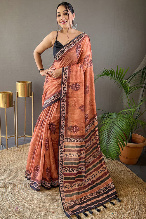 Load image into Gallery viewer, Elegant Peach Digital Printed Tussar Silk Saree With Staring Blouse Piece
