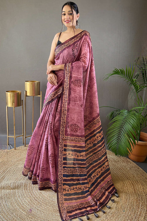 Load image into Gallery viewer, Captivating Pink Digital Printed Tussar Silk Saree With Inspiring Blouse Piece
