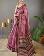 Captivating Pink Digital Printed Tussar Silk Saree With Inspiring Blouse Piece