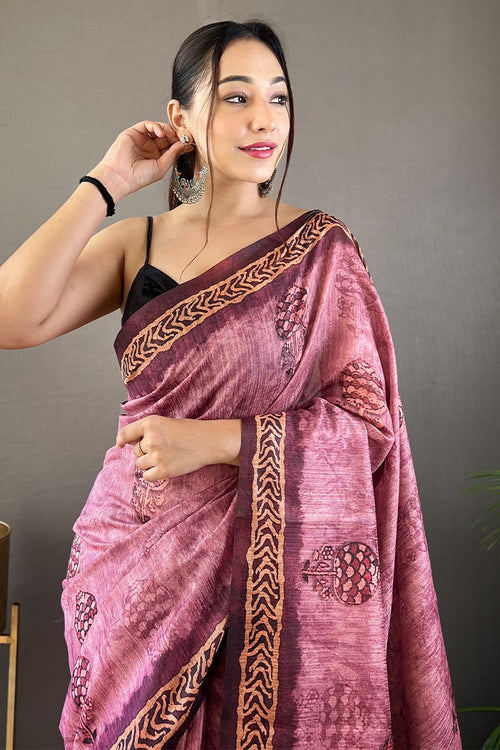 Load image into Gallery viewer, Captivating Pink Digital Printed Tussar Silk Saree With Inspiring Blouse Piece
