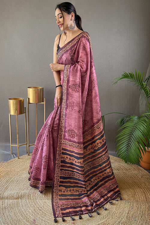 Load image into Gallery viewer, Captivating Pink Digital Printed Tussar Silk Saree With Inspiring Blouse Piece
