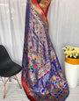 Stunning Blue Paithani Silk Saree With Lovely Blouse Piece