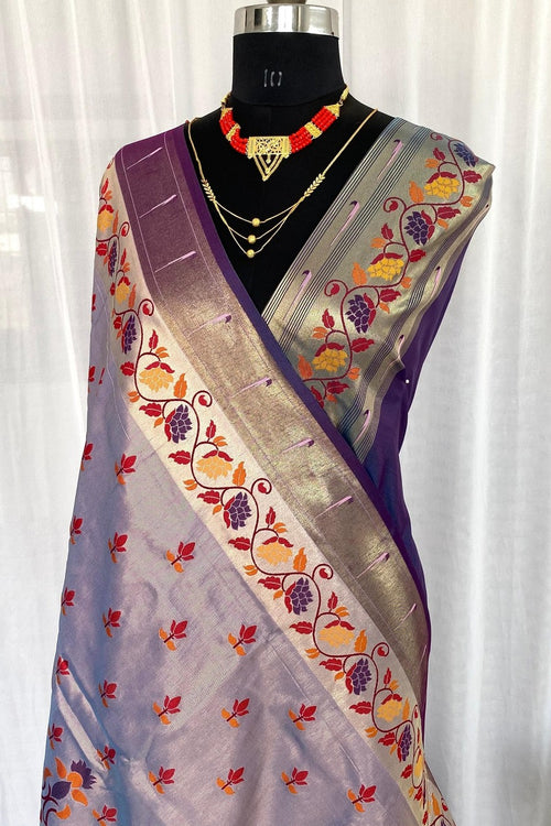 Load image into Gallery viewer, Wonderful Lavender Paithani Silk Saree With Alluring Blouse Piece
