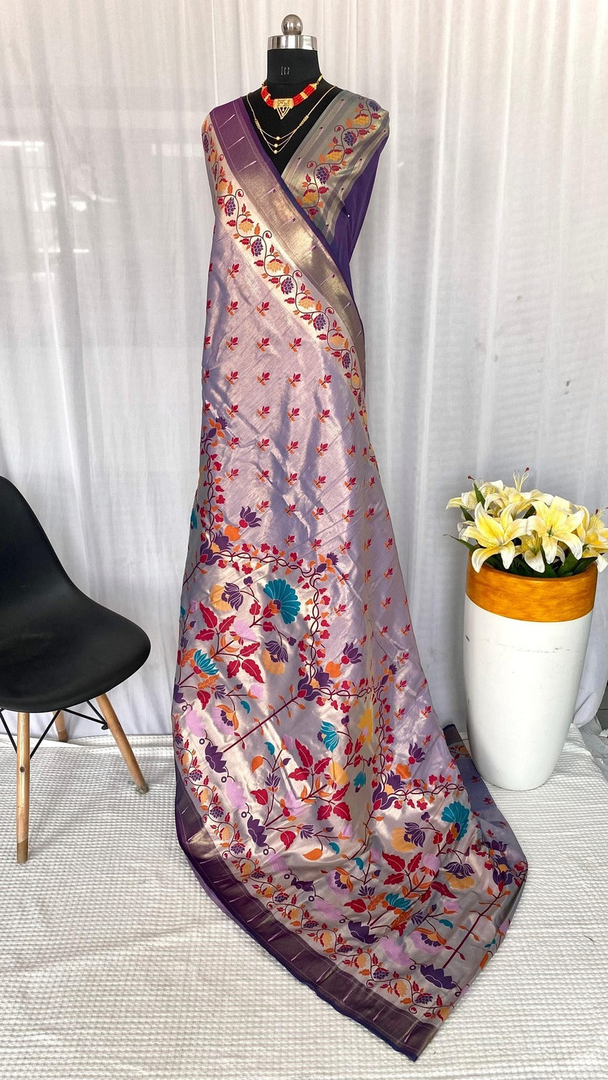 Wonderful Lavender Paithani Silk Saree With Alluring Blouse Piece