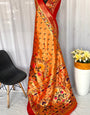 Charming Orange Paithani Silk Saree With Glowing Blouse Piece