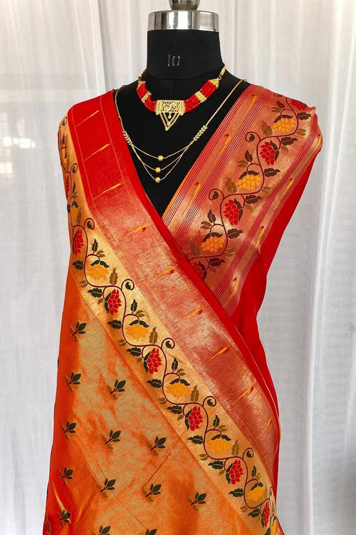 Load image into Gallery viewer, Charming Orange Paithani Silk Saree With Glowing Blouse Piece
