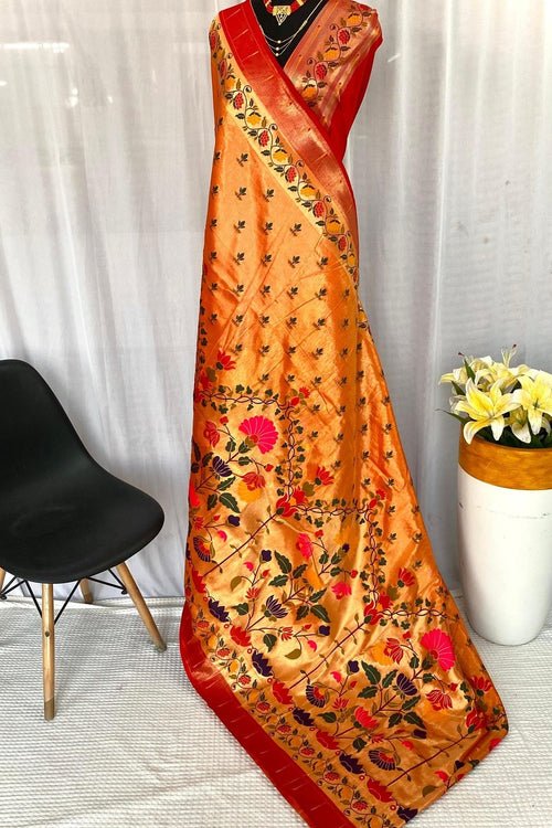 Load image into Gallery viewer, Charming Orange Paithani Silk Saree With Glowing Blouse Piece
