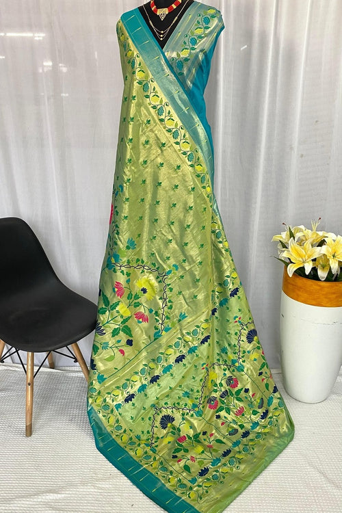 Load image into Gallery viewer, Jazzy Parrot Paithani Silk Saree With Ethnic Blouse Piece
