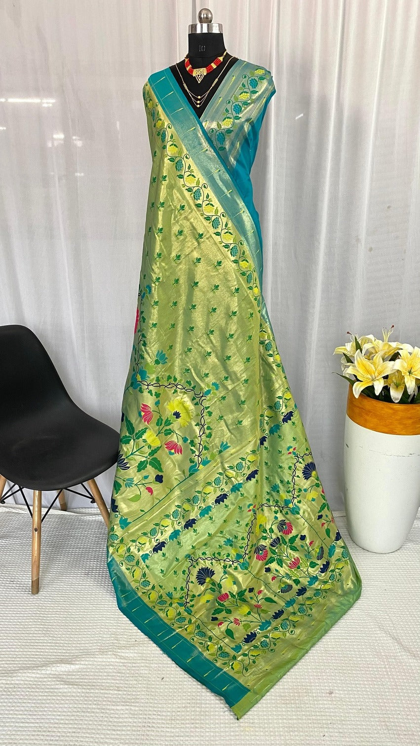 Jazzy Parrot Paithani Silk Saree With Ethnic Blouse Piece