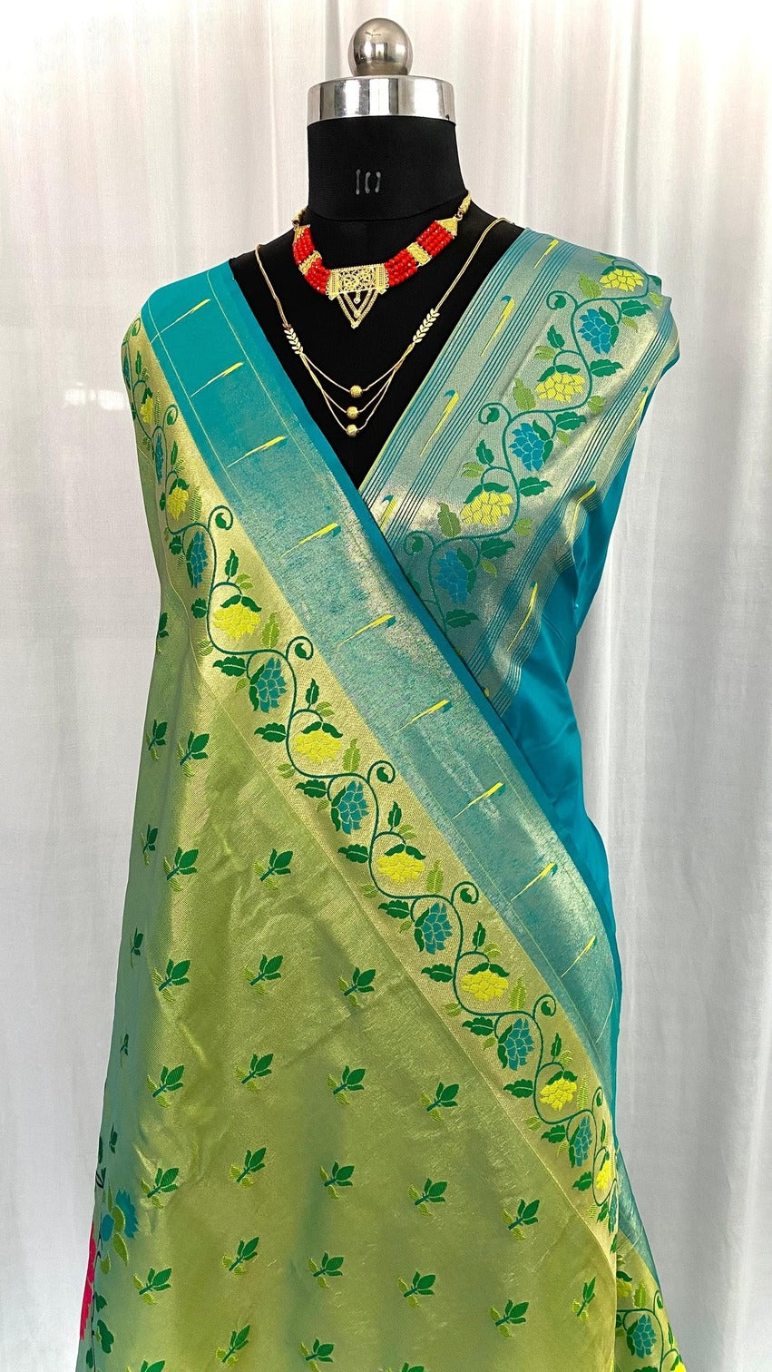 Jazzy Parrot Paithani Silk Saree With Ethnic Blouse Piece