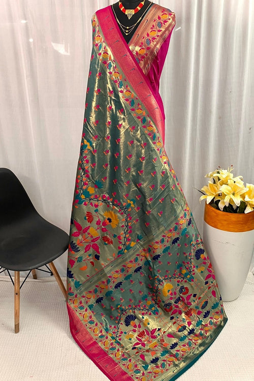 Load image into Gallery viewer, Prominent Rama Paithani Silk Saree With Glorious Blouse Piece
