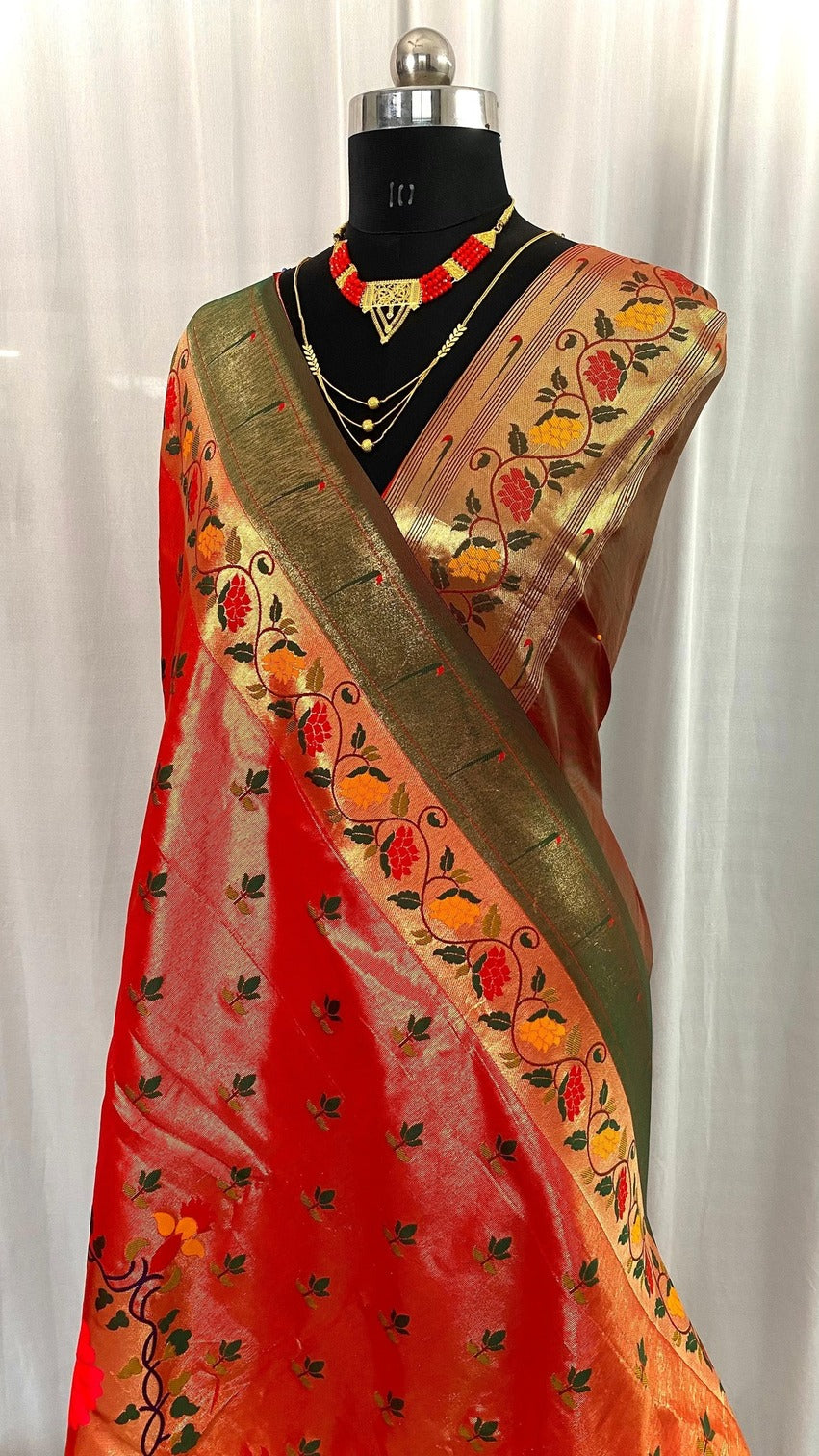 Classic Red Paithani Silk Saree With Ideal Blouse Piece