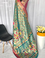 Bucolic Sea Green Paithani Silk Saree With Ratatouille Blouse Piece