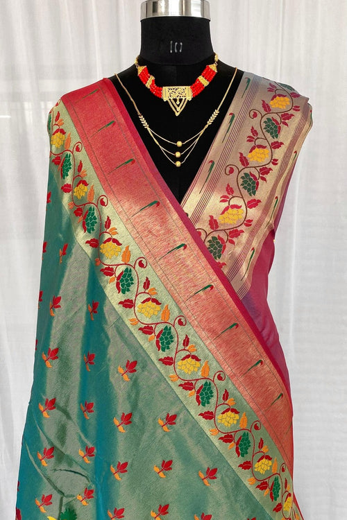 Load image into Gallery viewer, Bucolic Sea Green Paithani Silk Saree With Ratatouille Blouse Piece
