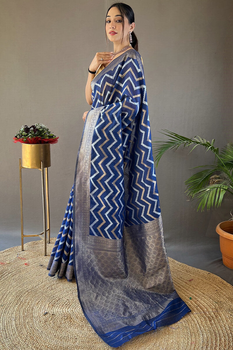 Fairytale Blue Cotton Silk Saree With Flamboyant Blouse Piece