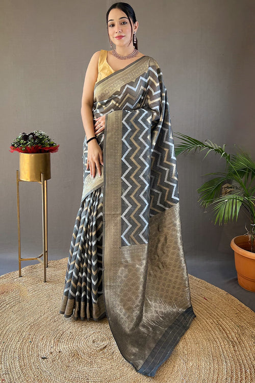 Load image into Gallery viewer, Flaunt Grey Cotton Silk Saree With Extraordinary Blouse Piece
