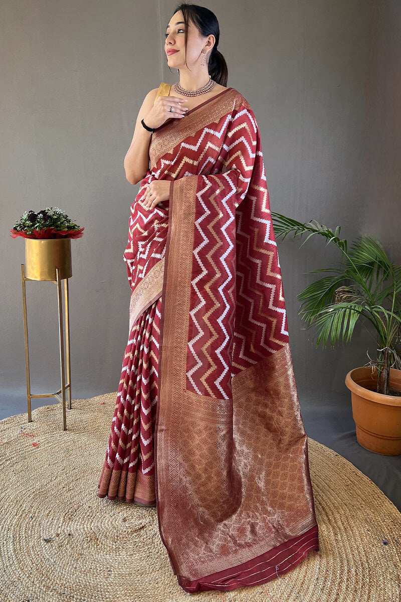 Pretty Maroon Cotton Silk Saree With Capricious Blouse Piece