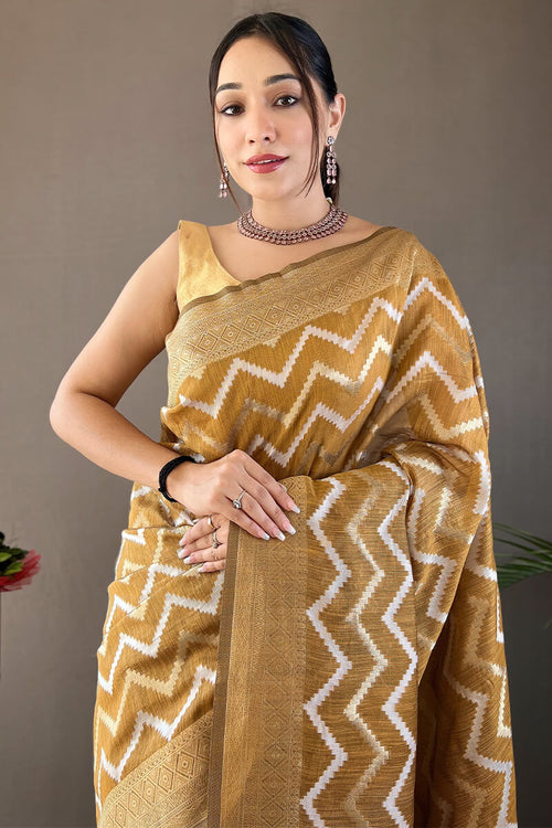 Load image into Gallery viewer, Beautiful Mustard Cotton Silk Saree With Intricate Blouse Piece
