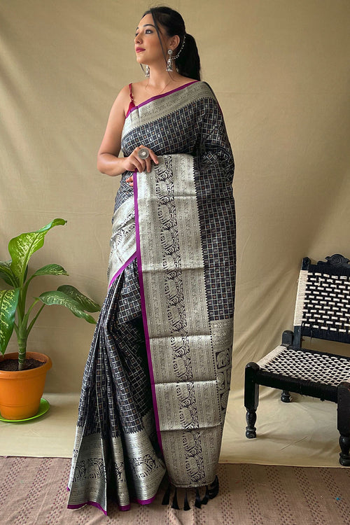 Load image into Gallery viewer, Elision Black Soft Banarasi Silk Saree With Excellent Blouse Piece
