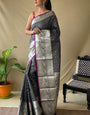 Elision Black Soft Banarasi Silk Saree With Excellent Blouse Piece