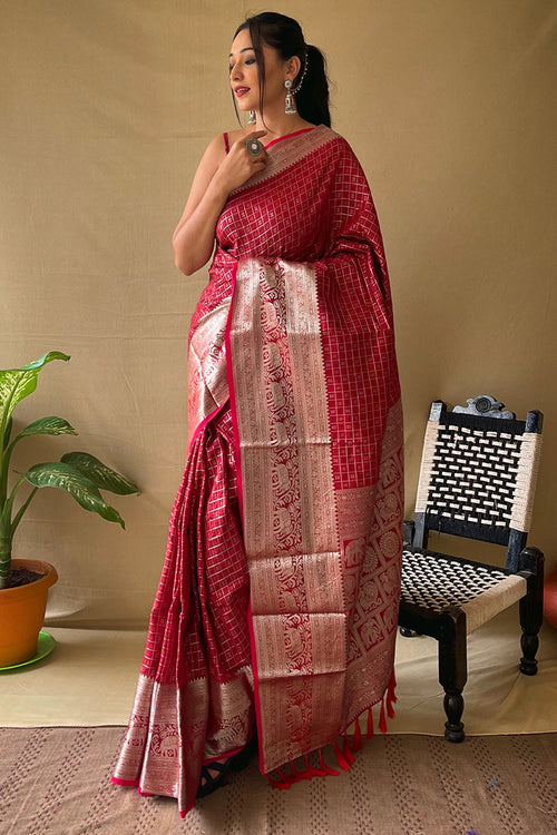 Load image into Gallery viewer, Ailurophile Maroon Soft Banarasi Silk Saree With Scintilla Blouse Piece
