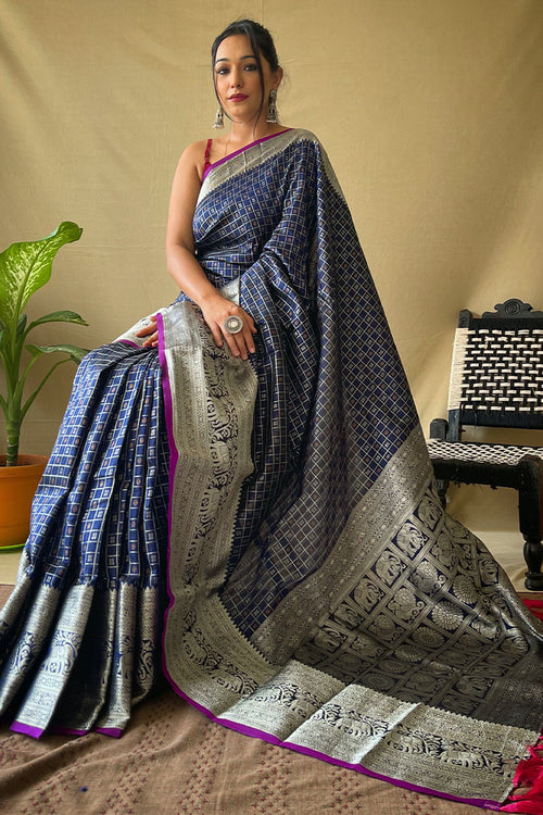 Load image into Gallery viewer, Engaging Navy Blue Soft Banarasi Silk Saree With Enchanting Blouse Piece
