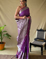 Tempting Purple Soft Banarasi Silk Saree With Engaging Blouse Piece