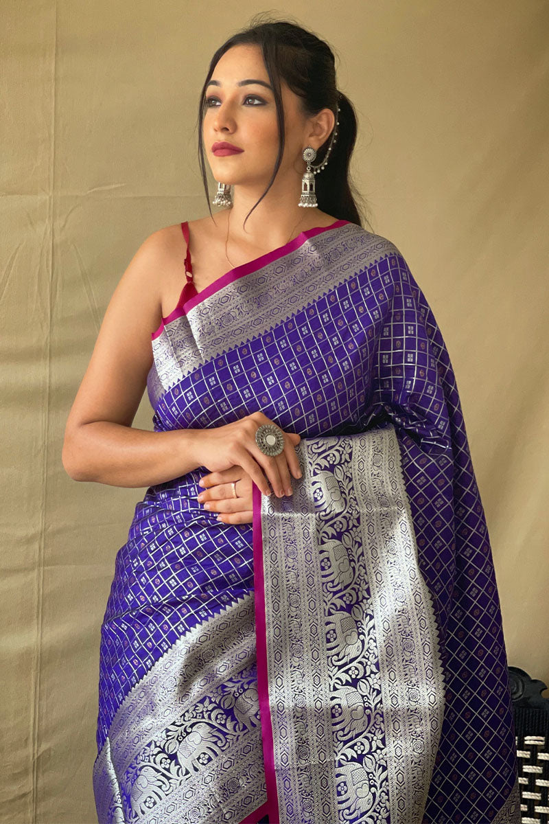 Murmurous Royal Blue Soft Banarasi Silk Saree With Lassitude  Blouse Piece