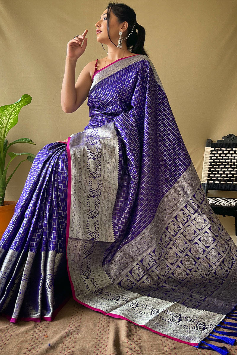 Murmurous Royal Blue Soft Banarasi Silk Saree With Lassitude  Blouse Piece