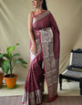 Effervescent Wine Soft Banarasi Silk Saree With Cynosure Blouse Piece