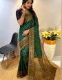 Murmurous Dark Green Printed Soft Chanderi Silk Saree With Efflorescence Blouse Piece