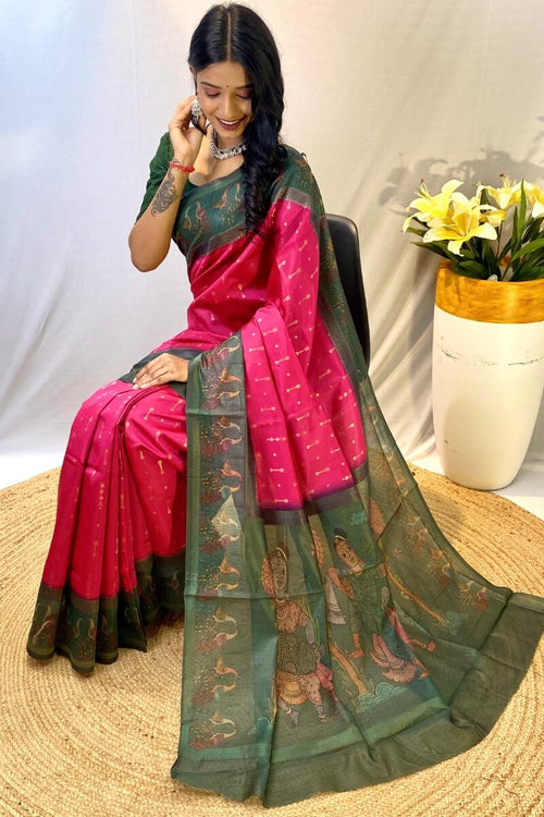 Load image into Gallery viewer, Divine Dark Pink Printed Soft Chanderi Silk Saree With Elision Blouse Piece
