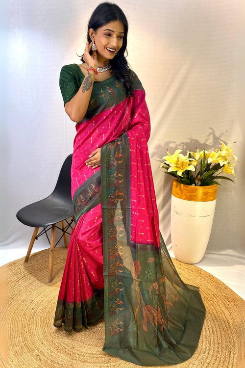 Load image into Gallery viewer, Divine Dark Pink Printed Soft Chanderi Silk Saree With Elision Blouse Piece
