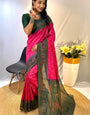 Divine Dark Pink Printed Soft Chanderi Silk Saree With Elision Blouse Piece