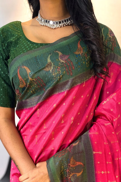 Load image into Gallery viewer, Divine Dark Pink Printed Soft Chanderi Silk Saree With Elision Blouse Piece
