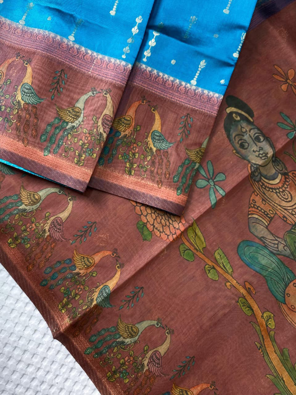 Lassitude Firozi Soft Chanderi Silk Printed Saree With Demure Blouse Piece