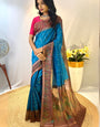 Palimpsest Firozi Printed Soft Chanderi Silk Saree With Sumptuous Blouse Piece