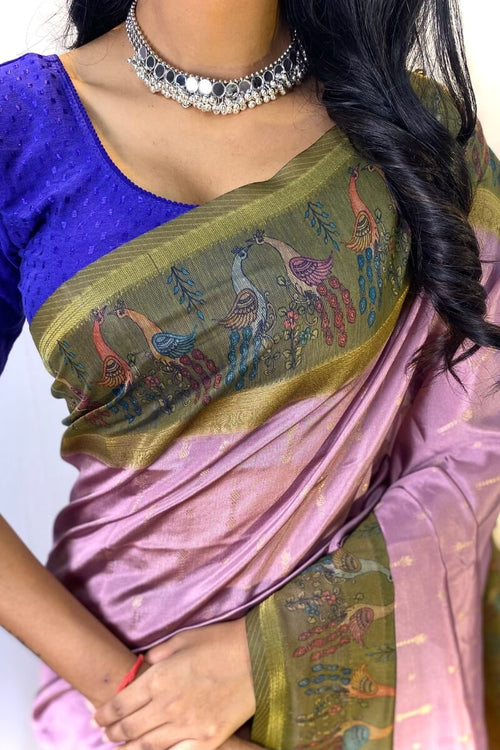 Load image into Gallery viewer, Entrancing Lavender Printed Soft Chanderi Silk Saree With Radiant Blouse Piece
