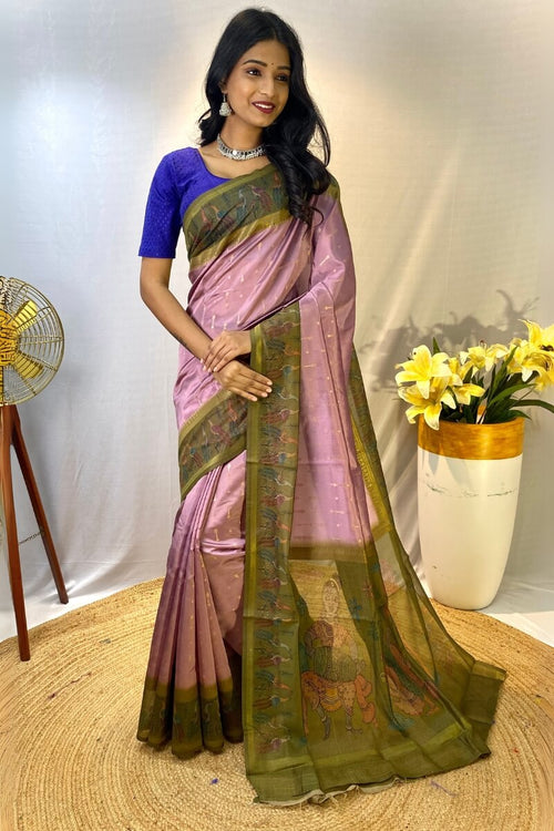 Load image into Gallery viewer, Entrancing Lavender Printed Soft Chanderi Silk Saree With Radiant Blouse Piece
