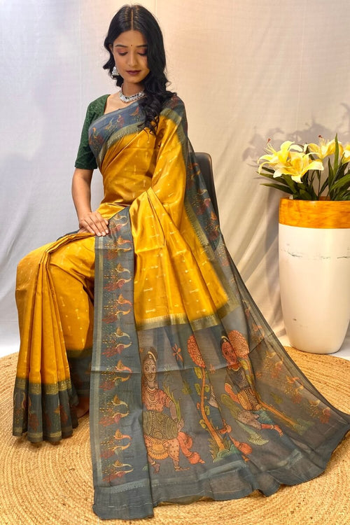 Load image into Gallery viewer, Trendy Mustard Printed Soft Chanderi Silk Saree With Appealing Blouse Piece
