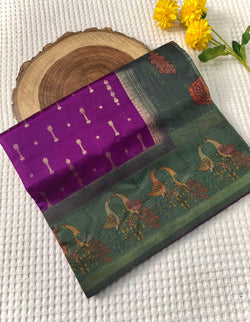 Imbrication Purple Soft Chanderi Silk Printed Saree With Prodigal Blouse Piece